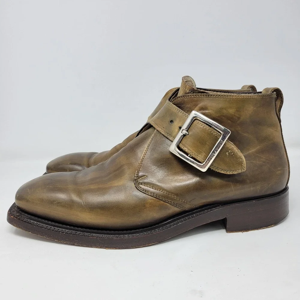 Bettanin & Venturi Barneys New York Mens Sz 9 Olive Leather Monk Strap Boots 354